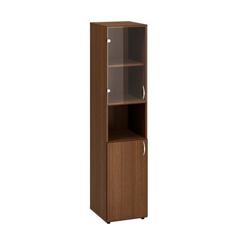 Szafka wysoka wąska Alfa 500, 178 x 40 x 47 cm, z wnęką oraz drzwiczkami z płyty meblowej i szklanymi – wersja lewa - Szafka wysoka wąska Alfa 500, 17