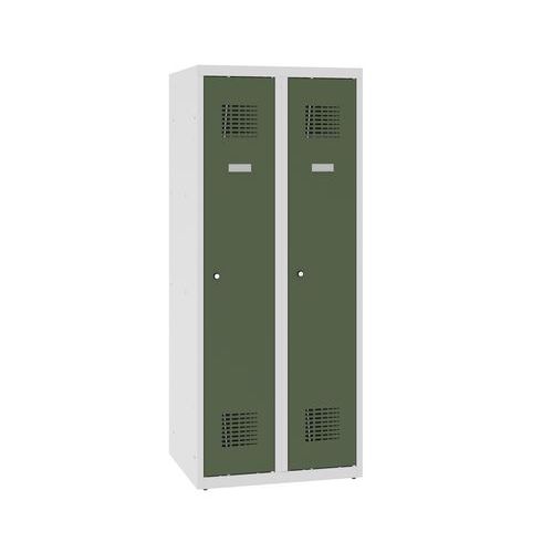 Niższe szafki szatniowe szkolne, 2 słupki, 300 mm, zamek cylindryczny ryglowany w trzech punktach - Niższa szafka szatniowa szkolna, 2 słupky, 300 mm,