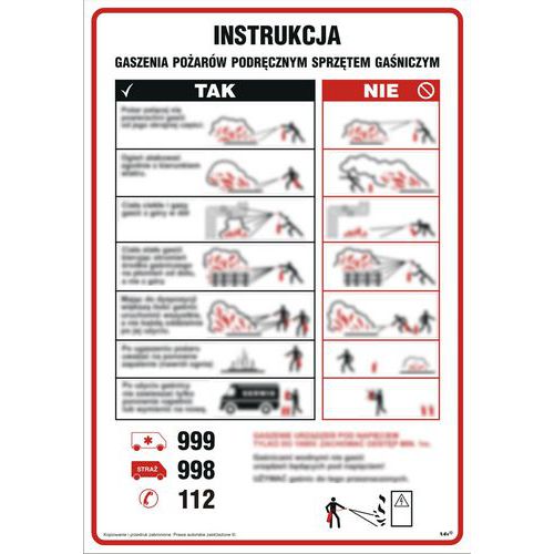 Instrukcja gaszenia pożarów podręcznym sprzętem gaśniczym 24,5 X 35 nieświec. płyta cienka PCV