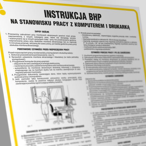 Instrukcja postępowania na stanowisku pracy z komputerem i drukarką 24,5 X 35 nieświec. płyta cienka PCV