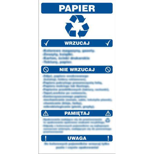 Instrukcja segregacji odpadów - papier - Instrukcja segregacji odpadów - papier 15 X 30 nieświec. folia