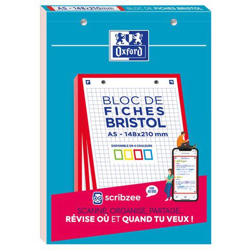 Bloki Oxford Bristol w kratkę, A5 - Blok Oxford Bristol w kratkę, A5, czerwona ramka