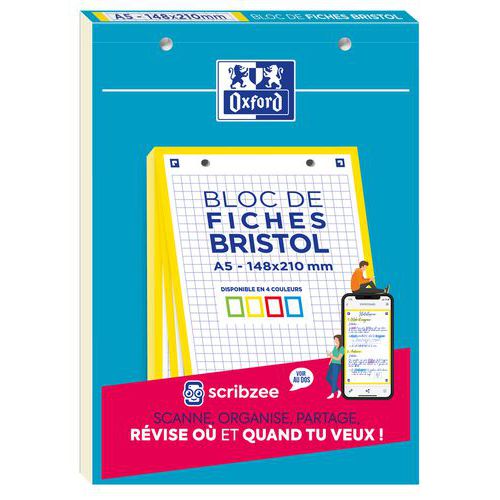 Bloki Oxford Bristol w kratkę, A5 - Blok Oxford Bristol w kratkę, A5, żółta ramka