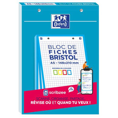 Bloki Oxford Bristol w kratkę, A5 - Blok Oxford Bristol w kratkę, A5, niebieska ramka