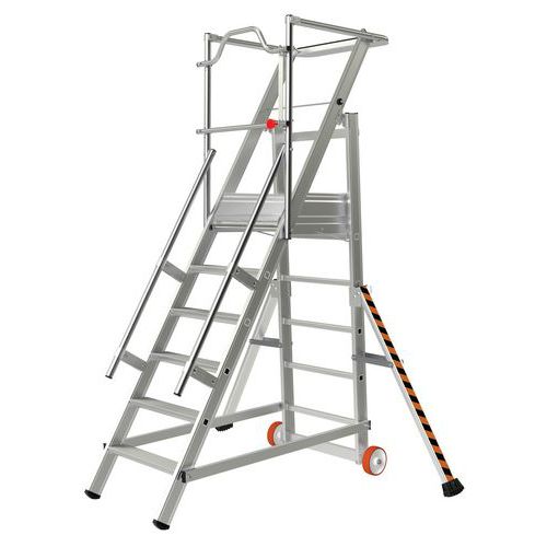 Aluminiowa drabina jezdna z podestem Tubesca-Comabi, 6 stopni