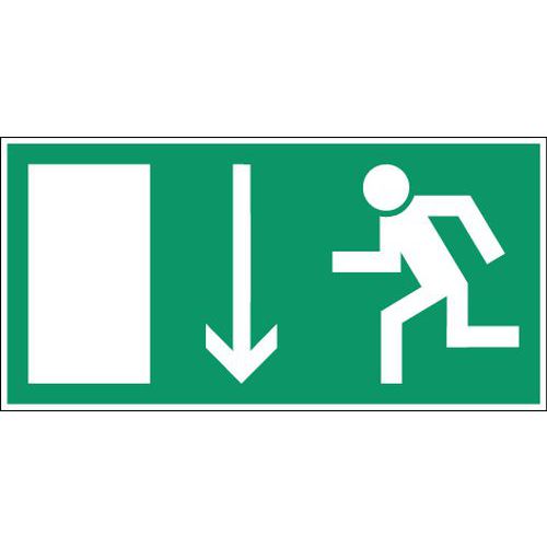 Znaki wyjścia awaryjnego w lewym dolnym rogu - Znak wyjścia awaryjnego, lewy dolny róg, wymiary: 105 x 110 mm
