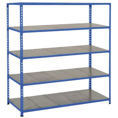 Metalowe regały bezśrubowe Rapid 2 - Regał metalowy Rapid 2, 198 × 122 × 30,5 cm, 100 kg/półkę, 5 paneli stalowych, niebieski