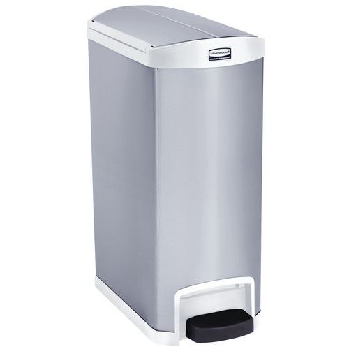 Pojemnik Slim Jim Step On End Step stal nierdzewna 50 l_Rubbermaid - Pojemnik Slim Jim Step On End Step 50 l matowa stal nierdzewna, biały