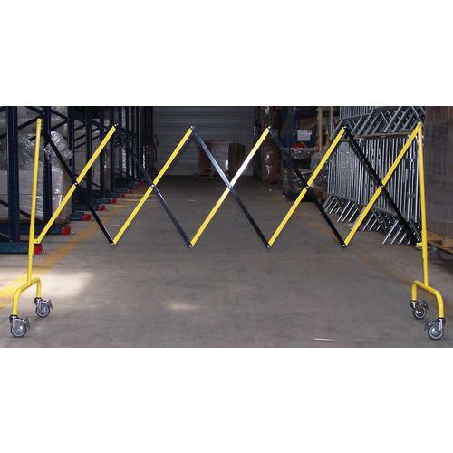 Carla składana metalowa bariera mobilna na kółkach, max. długość 2850 mm, żółto/czarny