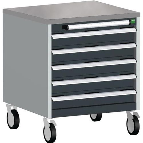 Komoda mobilna Bott Cubio, 79 x 65 x 65 cm, 5 szuflad, multipleks/linoleum/mat - Komoda mobilna Bott Cubio, 79 x 65 x 65 cm, 5 szuflad, linoleum, szar