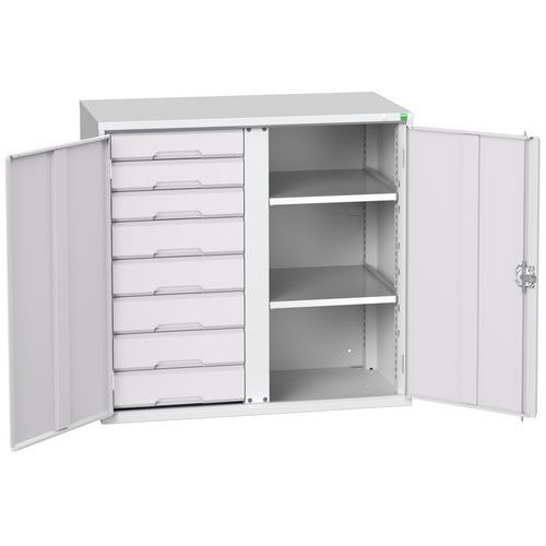Szafki metalowe Bott Verso do konserwacji, wysokość 100 cm - Metalowa szafka do przechowywania Bott Verso, 100 x 105 x 55 cm, 2 półki, 8 szuflad, szar