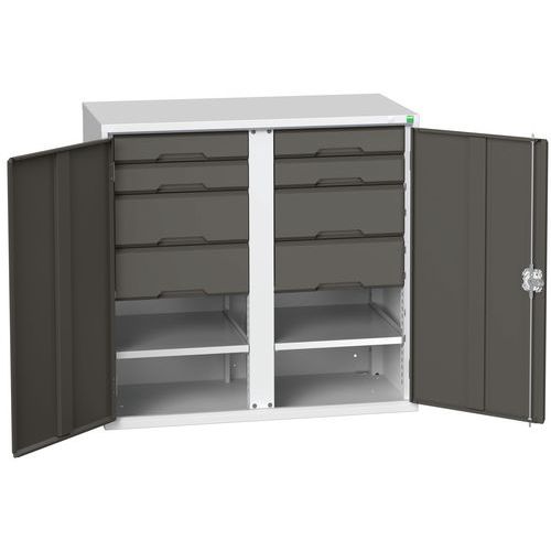 Szafki metalowe Bott Verso do konserwacji, wysokość 100 cm - Szafka metalowa Bott Verso, 100 x 105 x 55 cm, 2 półki, 8 szuflad, szaro-antracyt