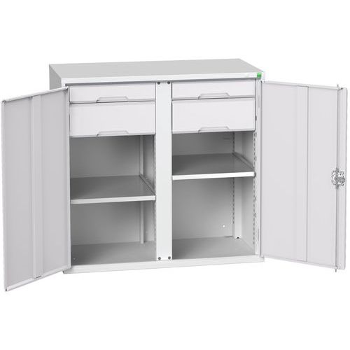 Szafki metalowe Bott Verso do konserwacji, wysokość 100 cm - Metalowa szafka konserwacyjna Bott Verso, 100 x 105 x 55 cm, 2 półki, 4 szuflady, szaro-s