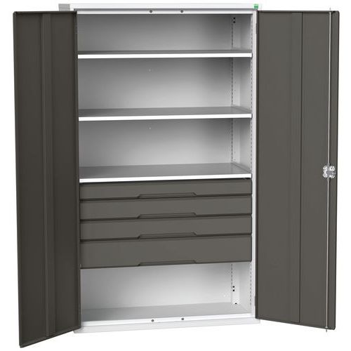 Szafki warsztatowe Bott Verso z szufladami, wysokość 200 cm - Szafka warsztatowa z szufladami Bott Verso, 200 x 130 x 55 cm, 3 półki, 4 szuflady, szar