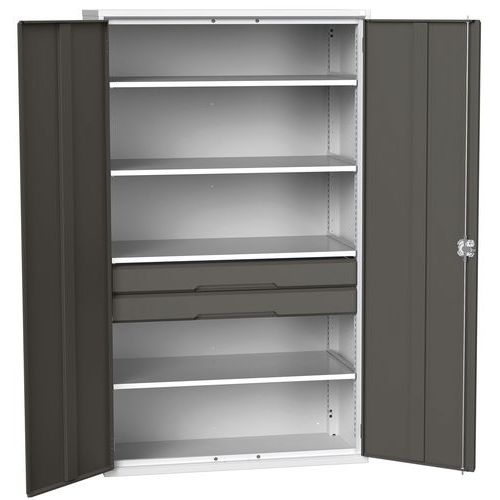 Szafki warsztatowe Bott Verso z szufladami, wysokość 200 cm - Szafka warsztatowa z szufladami Bott Verso, 200 x 130 x 55 cm, 4 półki, 2 szuflady, szar