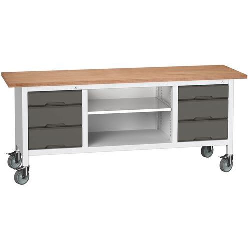 Przenośne stoły warsztatowe Bott Verso Storage, multipleks, szerokość 200 cm - Mobilny stół warsztatowy Bott Verso Storage, 200 x 60 x 83 cm, multiple