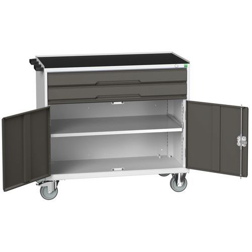 Stoły z szufladami mobilnymi Bott Verso, 98 x 80/105 x 55/60 cm, 2 szuflady, szafka, multipleks/linoleum/mata - Biurko mobilne Bott Verso z szufladami
