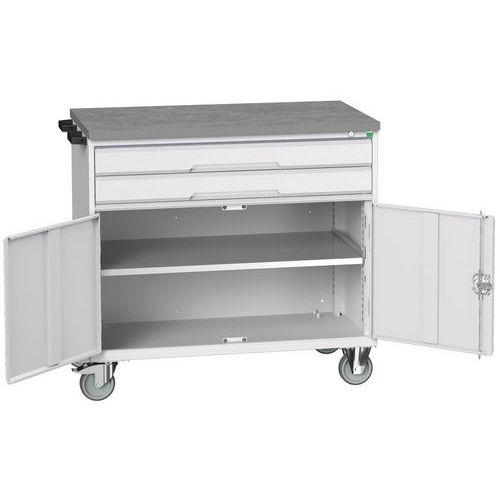 Stoły z szufladami mobilnymi Bott Verso, 98 x 80/105 x 55/60 cm, 2 szuflady, szafka, multipleks/linoleum/mata - Biurko mobilne Bott Verso z szufladami