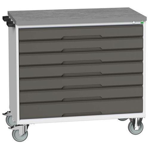 Stoły z szufladami mobilnymi Bott Verso, 98 x 80/105 x 55/60 cm, 7 szuflad, multipleks/linoleum/mat - Biurko mobilne Bott Verso z szufladami, 98 x 105