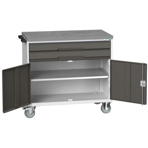 Stoły z szufladami mobilnymi Bott Verso, 98 x 80/105 x 55/60 cm, 2 szuflady, szafka, multipleks/linoleum/mata - Biurko mobilne Bott Verso z szufladami