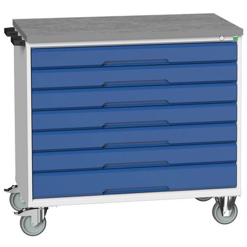 Stoły z szufladami mobilnymi Bott Verso, 98 x 80/105 x 55/60 cm, 7 szuflad, multipleks/linoleum/mat - Biurko mobilne Bott Verso z szufladami, 98 x 105