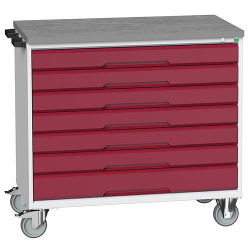 Stoły z szufladami mobilnymi Bott Verso, 98 x 80/105 x 55/60 cm, 7 szuflad, multipleks/linoleum/mat - Biurko mobilne Bott Verso z szufladami, 98 x 105