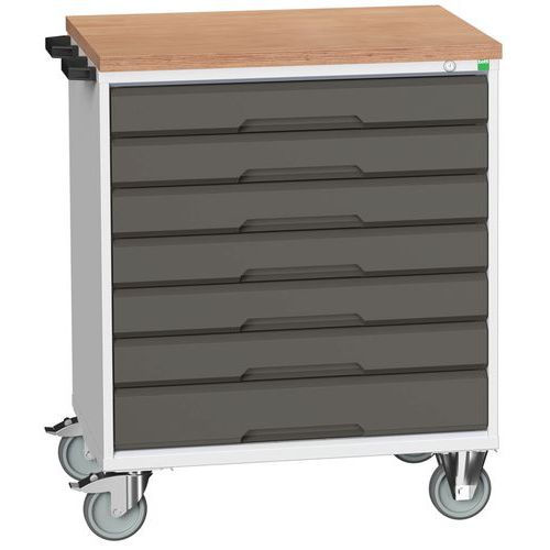 Stoły z szufladami mobilnymi Bott Verso, 98 x 80/105 x 55/60 cm, 7 szuflad, multipleks/linoleum/mat