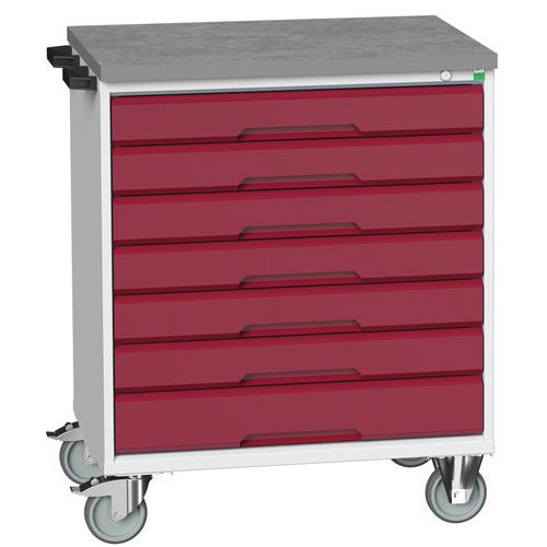 Stoły z szufladami mobilnymi Bott Verso, 98 x 80/105 x 55/60 cm, 7 szuflad, multipleks/linoleum/mat - Biurko mobilne Bott Verso z szufladami, 98 x 80 