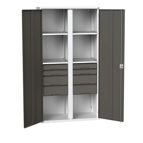 Szafki metalowe Bott Verso do konserwacji, wysokość 200 cm - Szafka konserwacyjna metalowa Bott Verso, 200 x 105 x 55 cm, 4 półki, 8 szuflad, szaro-an