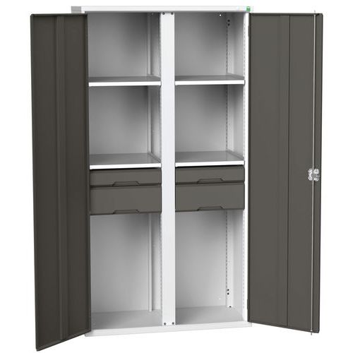 Szafki metalowe Bott Verso do konserwacji, wysokość 200 cm - Szafka konserwacyjna metalowa Bott Verso, 200 x 105 x 55 cm, 4 półki, 4 szuflady, szaro-a