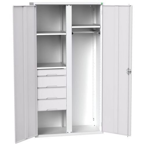 Szafki metalowe Bott Verso do konserwacji, wysokość 200 cm - Metalowa szafka konserwacyjna Bott Verso, 200 x 105 x 55 cm, 3 półki, 4 szuflady, szaro-s
