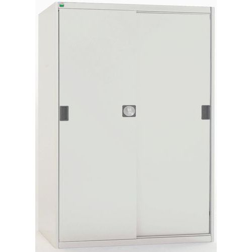 Szafy warsztatowe Bott Cubio z drzwiami przesuwnymi, wysokość 160 cm - Szafka warsztatowa z drzwiami przesuwnymi, 160 x 130 x 52,5 cm, 3 półki, szaro-