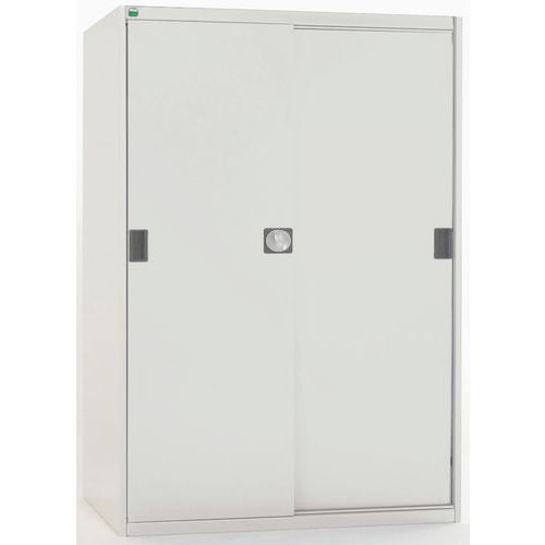 Szafy warsztatowe Bott Cubio z drzwiami przesuwnymi, wysokość 160 cm - Szafka warsztatowa z drzwiami przesuwnymi, 160 x 130 x 65 cm, 3 półki, szaro-sz