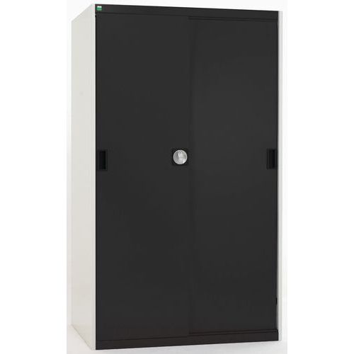 Szafy warsztatowe Bott Cubio z drzwiami przesuwnymi, wysokość 160 cm - Szafka warsztatowa z drzwiami przesuwnymi, 160 x 105 x 52,5 cm, 3 półki, szaro-
