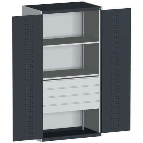 Szafki warsztatowe Bott Cubio z szufladami, wysokość 200 cm - Szafka warsztatowa z szufladami Bott Cubio, 200 x 105 x 65 cm, 2 półki, 4 szuflady, szar