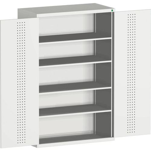 Szafy warsztatowe Bott Cubio 160, drzwi perforowane, wysokość 200 cm - Szafka warsztatowa Bott Cubio 160, 200 x 130 x 65 cm, drzwi perforowane, szaro-