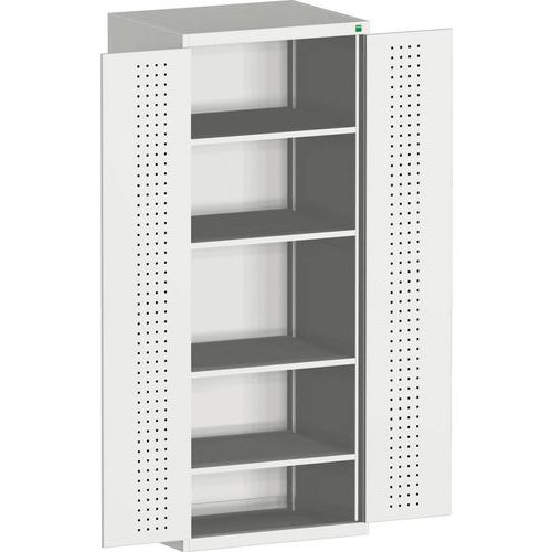 Szafy warsztatowe Bott Cubio, drzwi perforowane, wysokość 200 cm - Szafka warsztatowa Bott Cubio, 200 x 80 x 65 cm, drzwi perforowane, szaro-szary