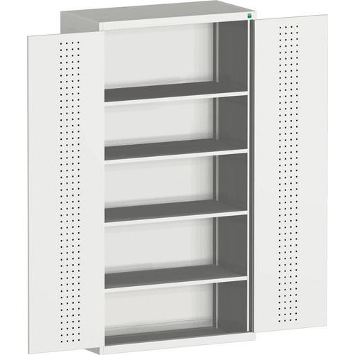 Szafy warsztatowe Bott Cubio, drzwi perforowane, wysokość 200 cm - Szafka warsztatowa Bott Cubio, 200 x 105 x 65 cm, drzwi perforowane, szaro-szary