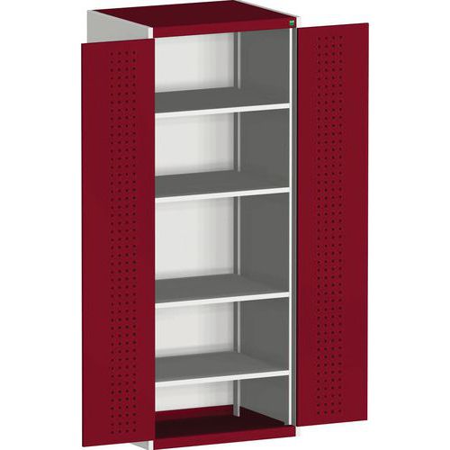 Szafy warsztatowe Bott Cubio, drzwi perforowane, wysokość 200 cm - Szafka warsztatowa Bott Cubio, 200 x 80 x 65 cm, drzwi perforowane, szaro-czerwony