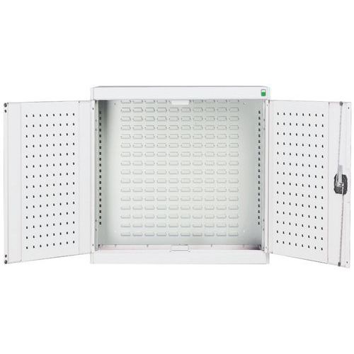 Szafki wiszące Bott Cubio z panelami perforowanymi - Szafka ścienna Bott Cubio, panel tylny z żaluzją, 100 x 105 x 32,5 cm, szaro-szary