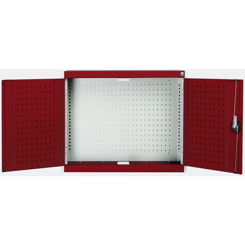 Szafki wiszące Bott Cubio z panelami perforowanymi - Szafka wisząca Bott Cubio, ścianka tylna perforowana, 70 x 80 x 32,5 cm, szaro-czerwona