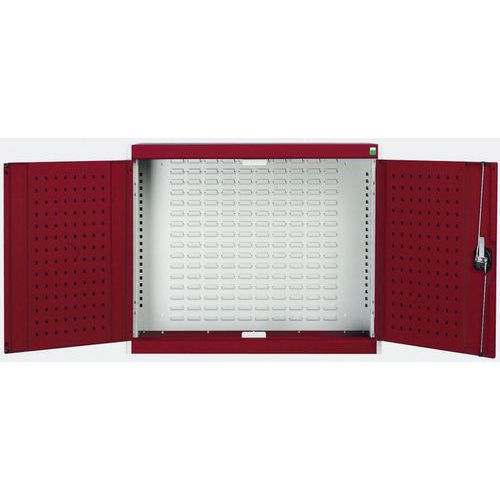 Szafki wiszące Bott Cubio z panelami perforowanymi - Szafka wisząca Bott Cubio, panel tylny z żaluzją, 70 x 80 x 32,5 cm, szaro-czerwony