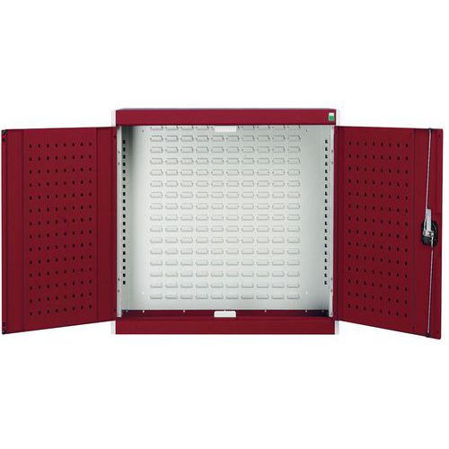 Szafki wiszące Bott Cubio z panelami perforowanymi - Szafka ścienna Bott Cubio, panel tylny z żaluzją, 100 x 105 x 32,5 cm, szaro-czerwony