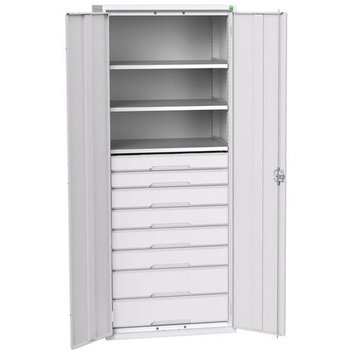 Szafki warsztatowe Bott Verso z szufladami, wysokość 200 cm - Szafka warsztatowa z szufladami Bott Verso, 200 x 80 x 55 cm, 3 półki, 8 szuflad, szaro-