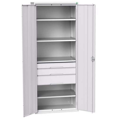 Szafki warsztatowe Bott Verso z szufladami, wysokość 200 cm - Szafka warsztatowa z szufladami Bott Verso, 200 x 80 x 55 cm, 4 półki, 3 szuflady, szaro