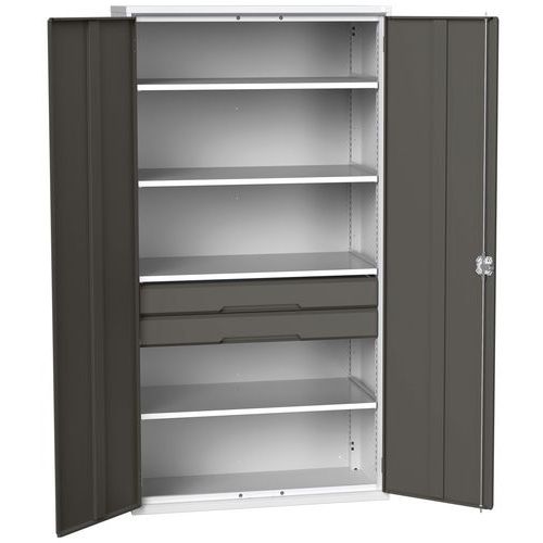 Szafki warsztatowe Bott Verso z szufladami, wysokość 200 cm - Szafka warsztatowa z szufladami Bott Verso, 200 x 105 x 55 cm, 4 półki, 2 szuflady, szar
