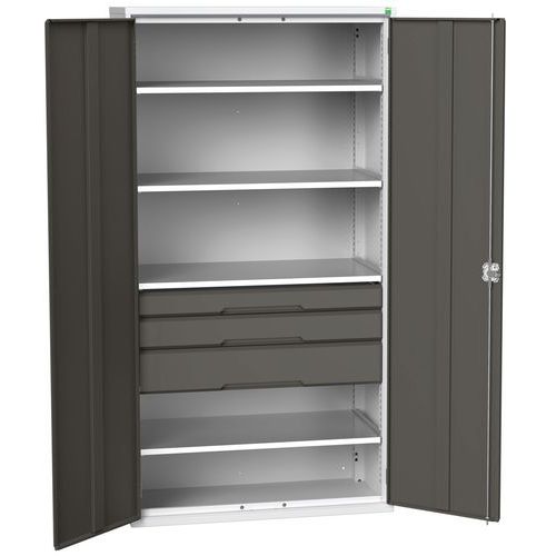 Szafki warsztatowe Bott Verso z szufladami, wysokość 200 cm - Szafka warsztatowa z szufladami Bott Verso, 200 x 105 x 55 cm, 4 półki, 3 szuflady, szar