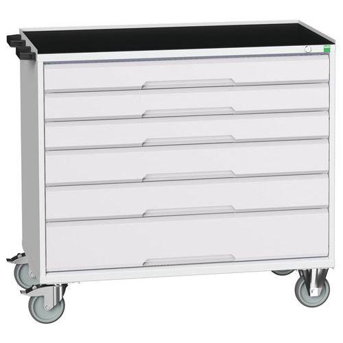 Stoły z szufladami mobilnymi Bott Verso, 98 x 80/105 x 55/60 cm, 6 szuflad, multipleks/linoleum/mat - Biurko mobilne Bott Verso z szufladami, 96,5 x 1