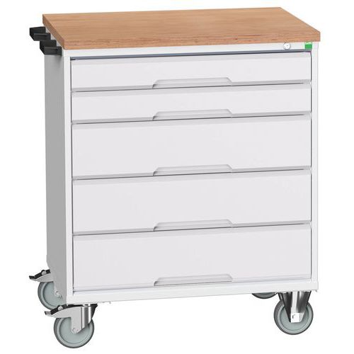 Stoły z szufladami mobilnymi Bott Verso, 98 x 80/105 x 55/60 cm, 5 szuflad, multipleks/linoleum/mata - Biurko mobilne Bott Verso z szufladami, 98 x 80