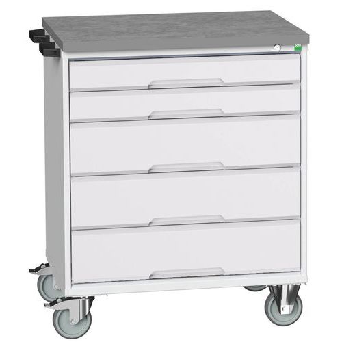 Stoły z szufladami mobilnymi Bott Verso, 98 x 80/105 x 55/60 cm, 5 szuflad, multipleks/linoleum/mata - Biurko mobilne Bott Verso z szufladami, 98 x 80